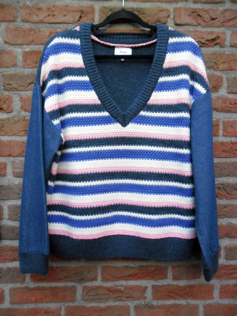 Nieuwe Numph gave trui met spijkerstof mouwen met v hals xxl, Blauw, Maat 46/48 (XL) of groter, Nieuw, Ophalen of Verzenden