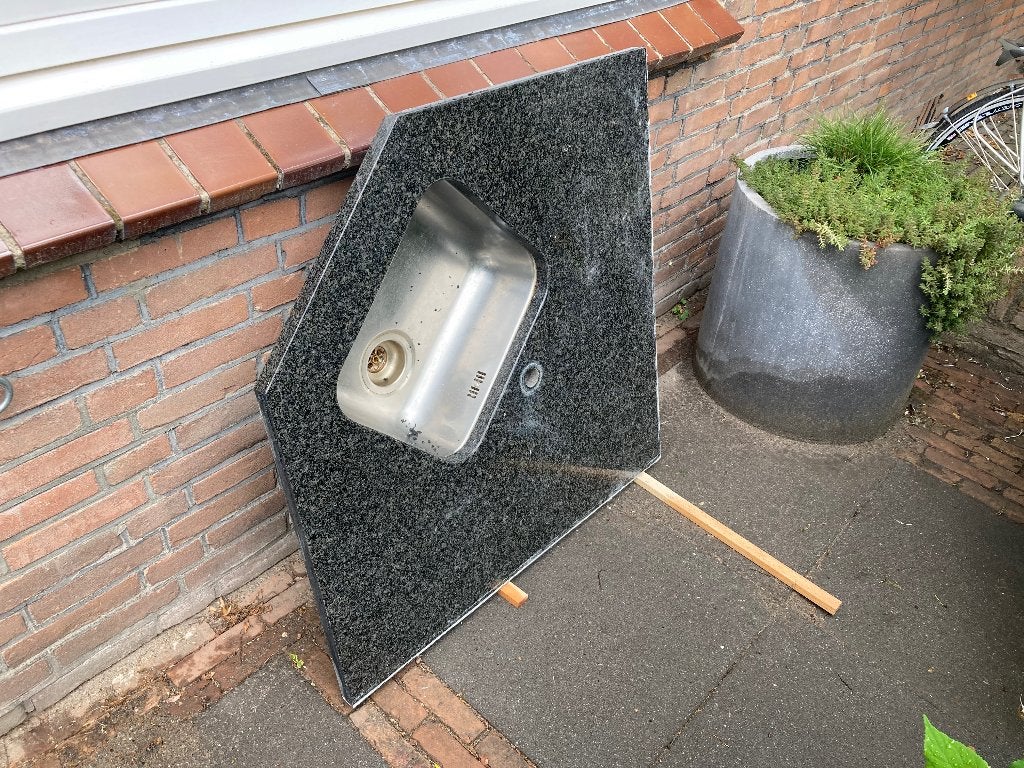 RVS Wasbak met graniet blad 30mm, Ophalen, Gebruikt, Rvs, Wastafel