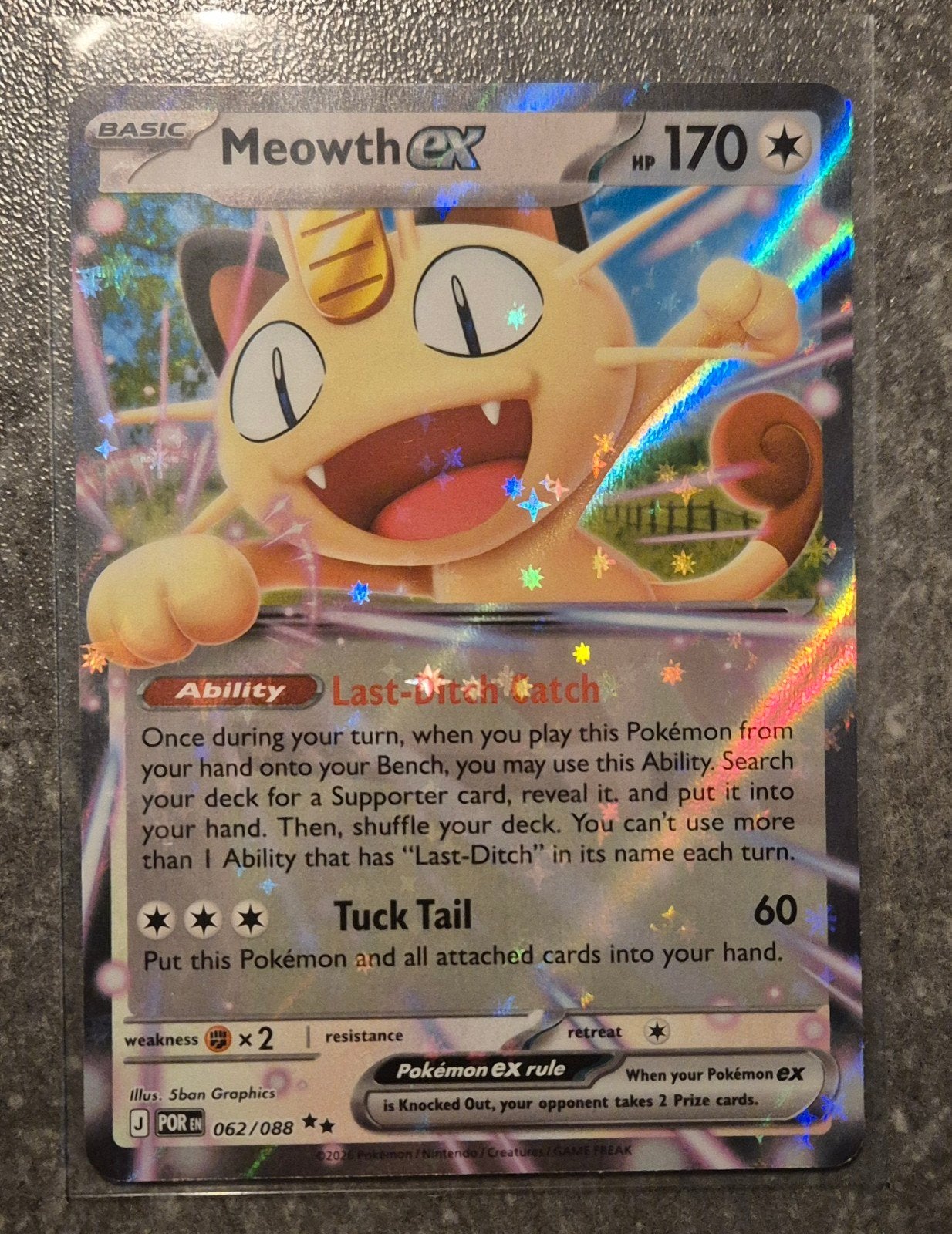 Meowth EX Pokémon kaart 062/088 - Holo Foil, Hobby en Vrije tijd, Verzamelkaartspellen | Pokémon, Nieuw, Losse kaart, Foil, Ophalen of Verzenden