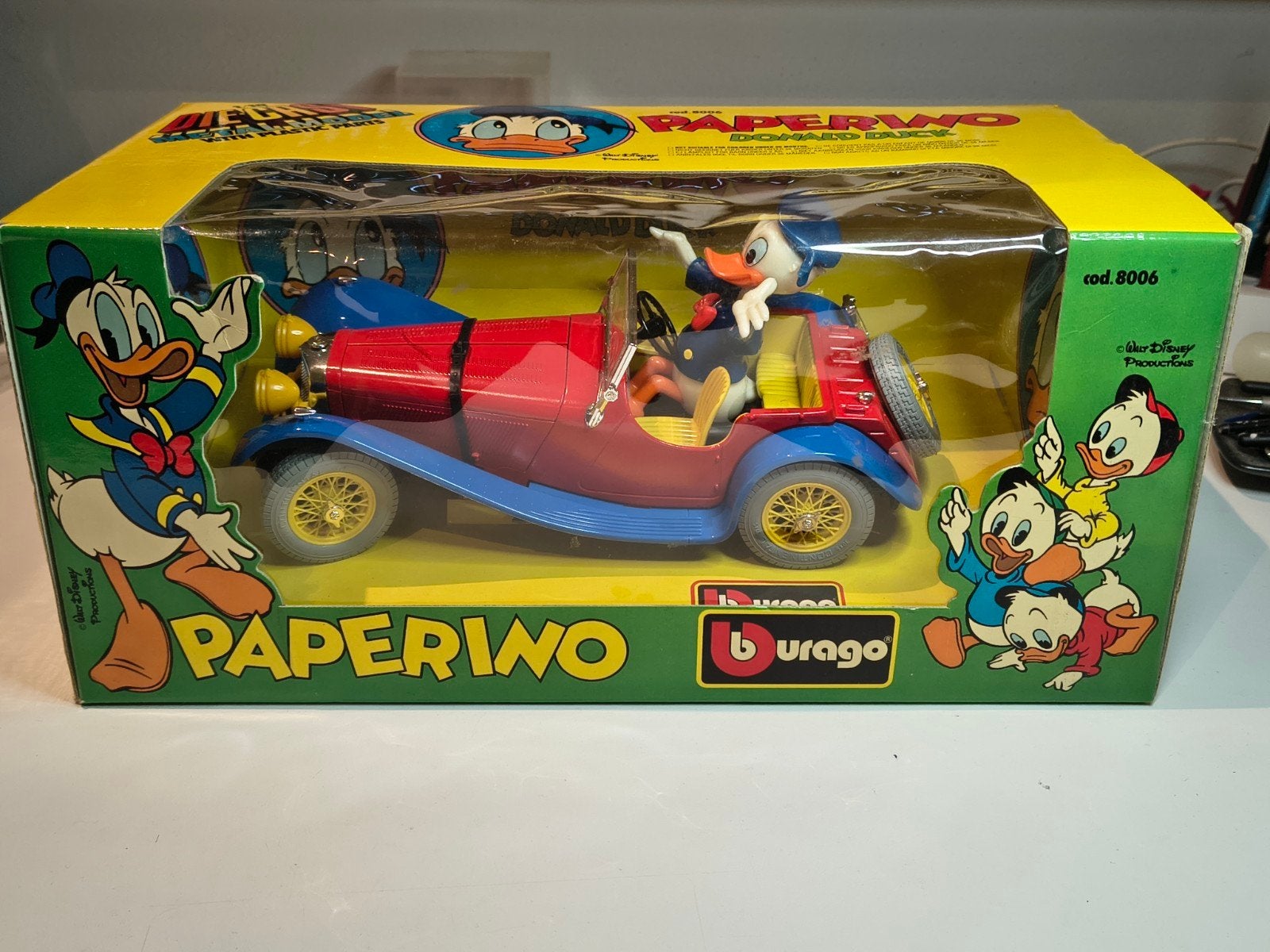 Disney Bburago Donald Duck, Paperino 1/18, 1984 nieuwstaat!, Ophalen of Verzenden, Donald Duck, Zo goed als nieuw, Overige typen