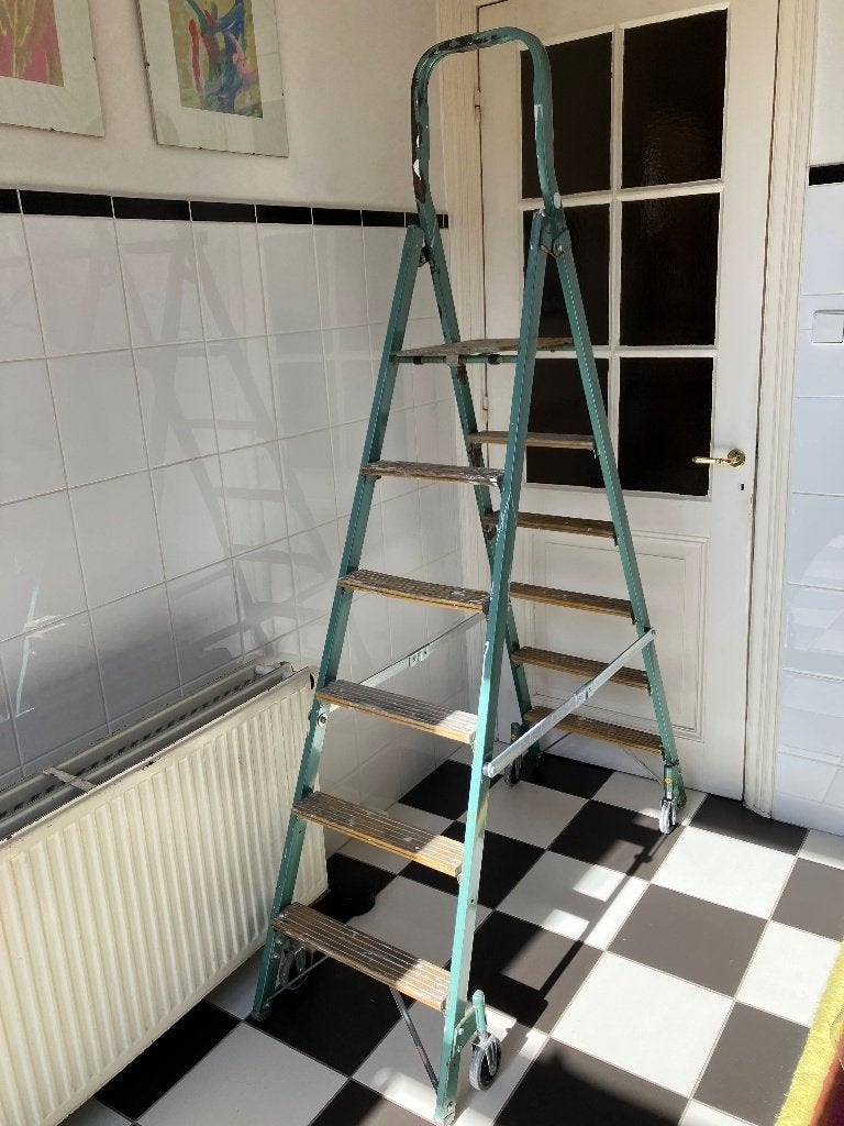 Sterke keukentrap stellingtrap trap met wielen - 6 treden, Ophalen, Gebruikt, Trap, Opvouwbaar of Inschuifbaar