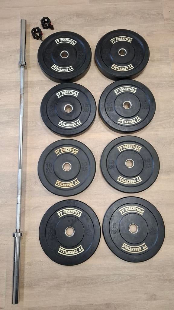 PT Essentials Halterschijven set + Halterstang, Ophalen, Gebruikt, Benen, Halterset
