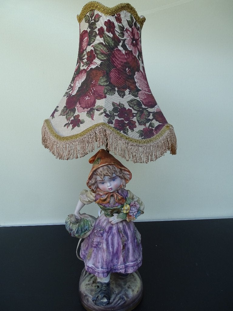 Vintage tafellamp, meisje met bloemen, porselein, Ophalen, Overige typen, Gebruikt, Vintage