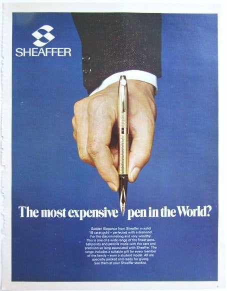 17 vintage advertenties reclames Sheaffer pennen 1958-75 pen, Verzamelen, Ophalen of Verzenden, Gebruikt, Balpen, Overige merken