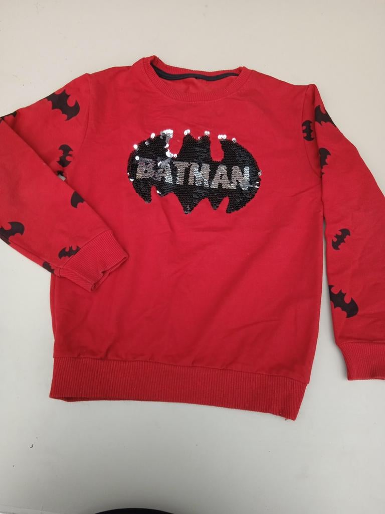 Rode Batman sweater met pailletten voor kinderen, Ophalen of Verzenden, Gebruikt, Onbekend, Jongen
