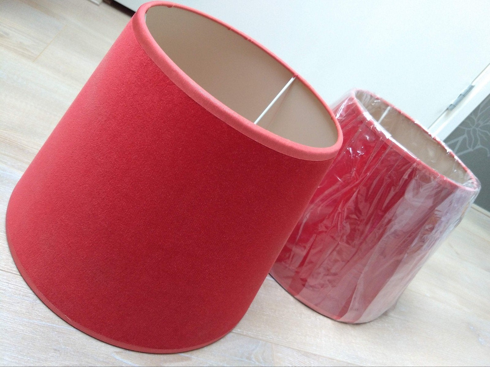 ❤ NIEUW rood velours lampenkapje + bijpassend kussen 40x40cm, Rond, Nieuw, Minder dan 25 cm, Rood