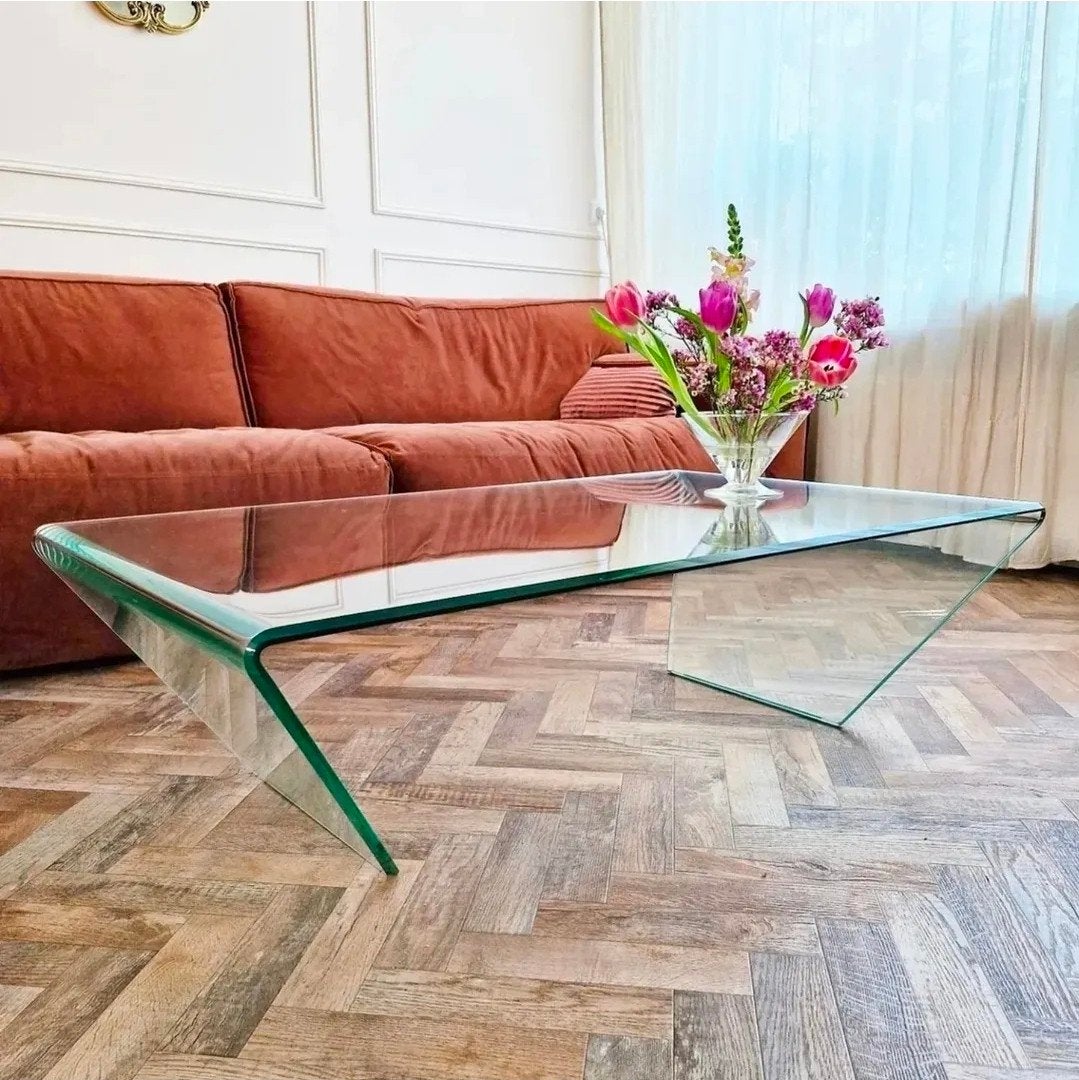 design salontafel glas, 100 tot 150 cm, Rechthoekig, 50 tot 100 cm, Ophalen of Verzenden