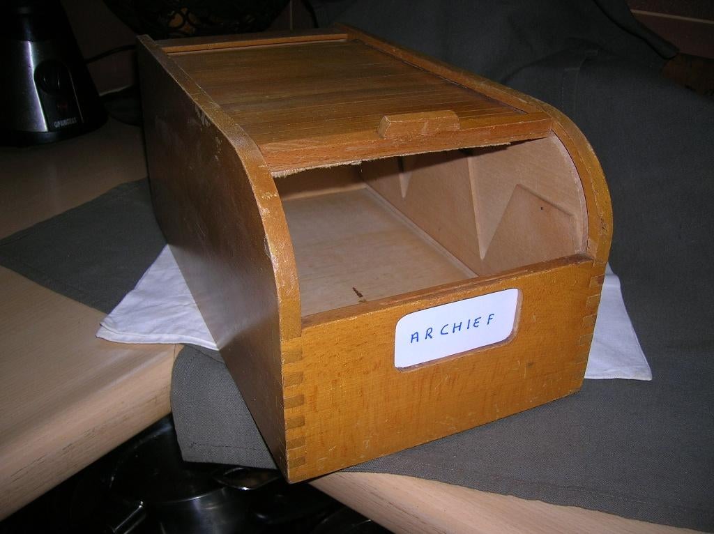 oud archiefbakje met rolluik deksel, Antiek en Kunst, Curiosa en Brocante, Ophalen of Verzenden