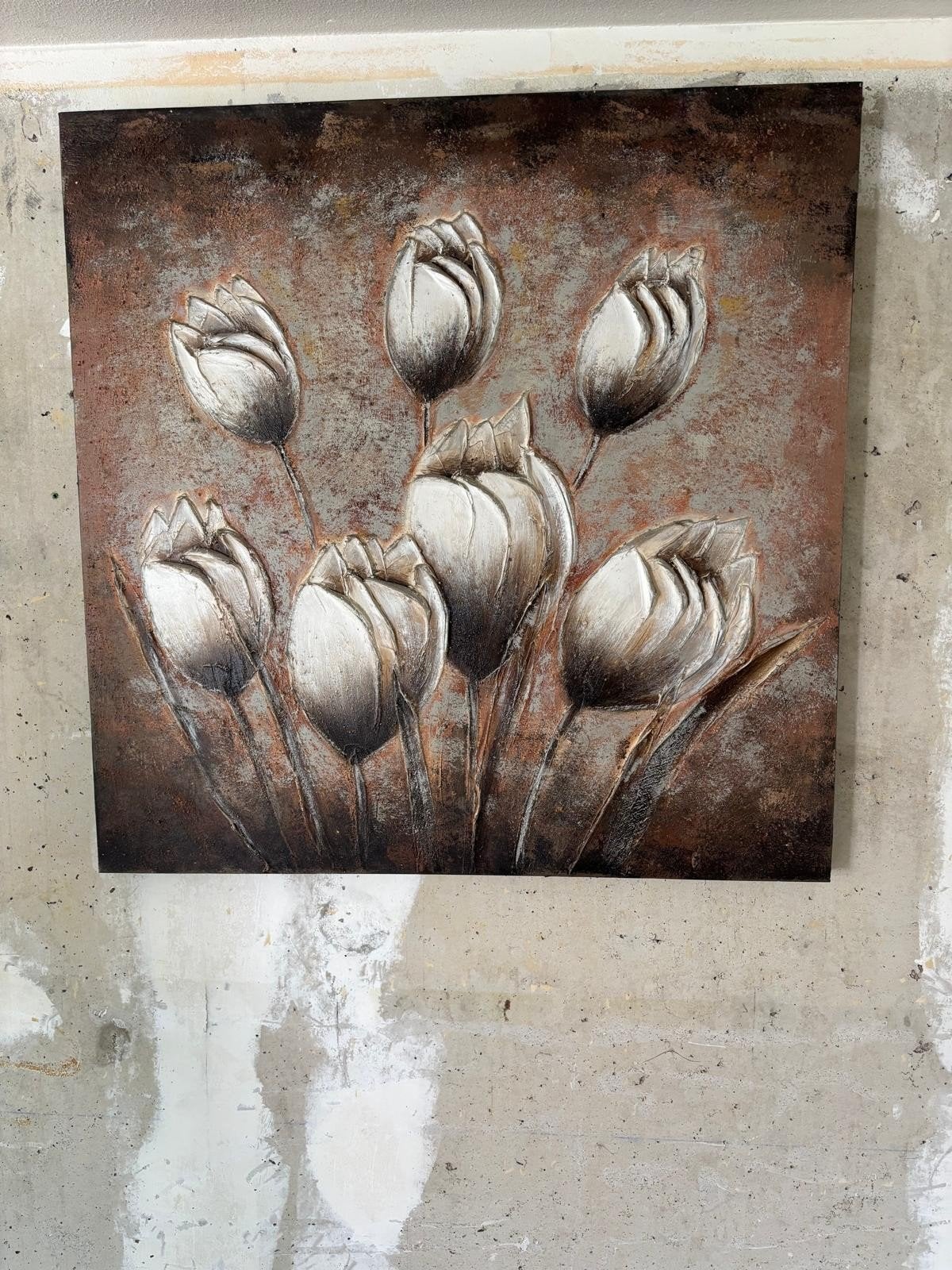 schilderij met certificaat 1,00 bij 1,00 bruin/ wi, Ophalen
