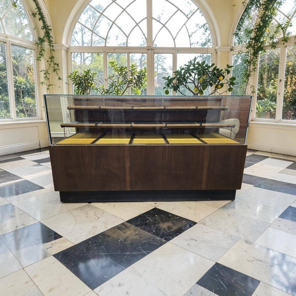Vintage houten winkeltoog / toonbank / vitrine, Ophalen