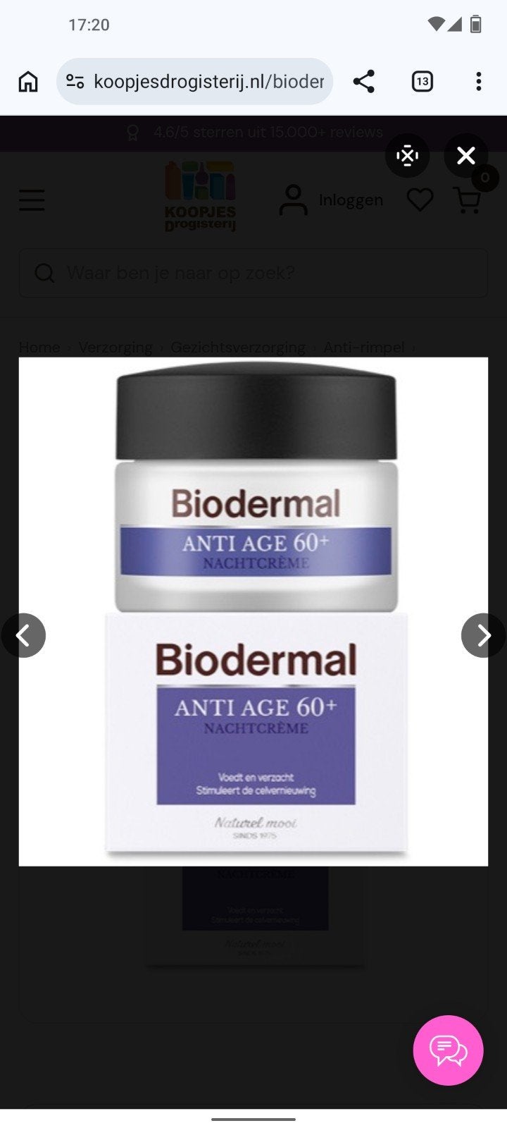 Biodermal anti age 60+ nachtcrème, Ophalen of Verzenden, Zo goed als nieuw, Gehele gezicht