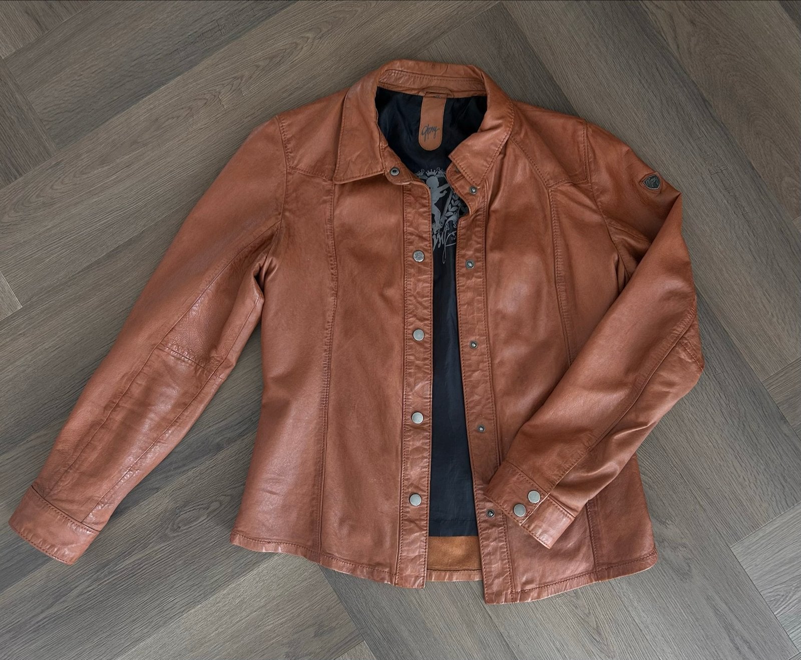 Gipsy echt leren jasje, cognac, maat L, Ophalen of Verzenden, Zo goed als nieuw, Maat 38/40 (M), Bruin