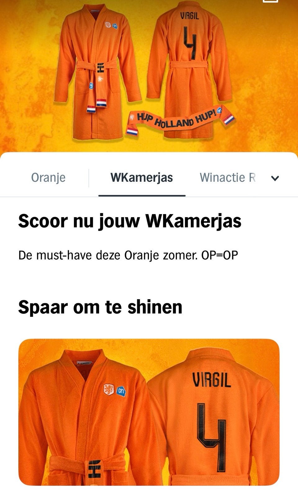 Volle spaarkaart WKamerjas Oranje KNVB patch+ juichsjaal, Ophalen, Nieuw