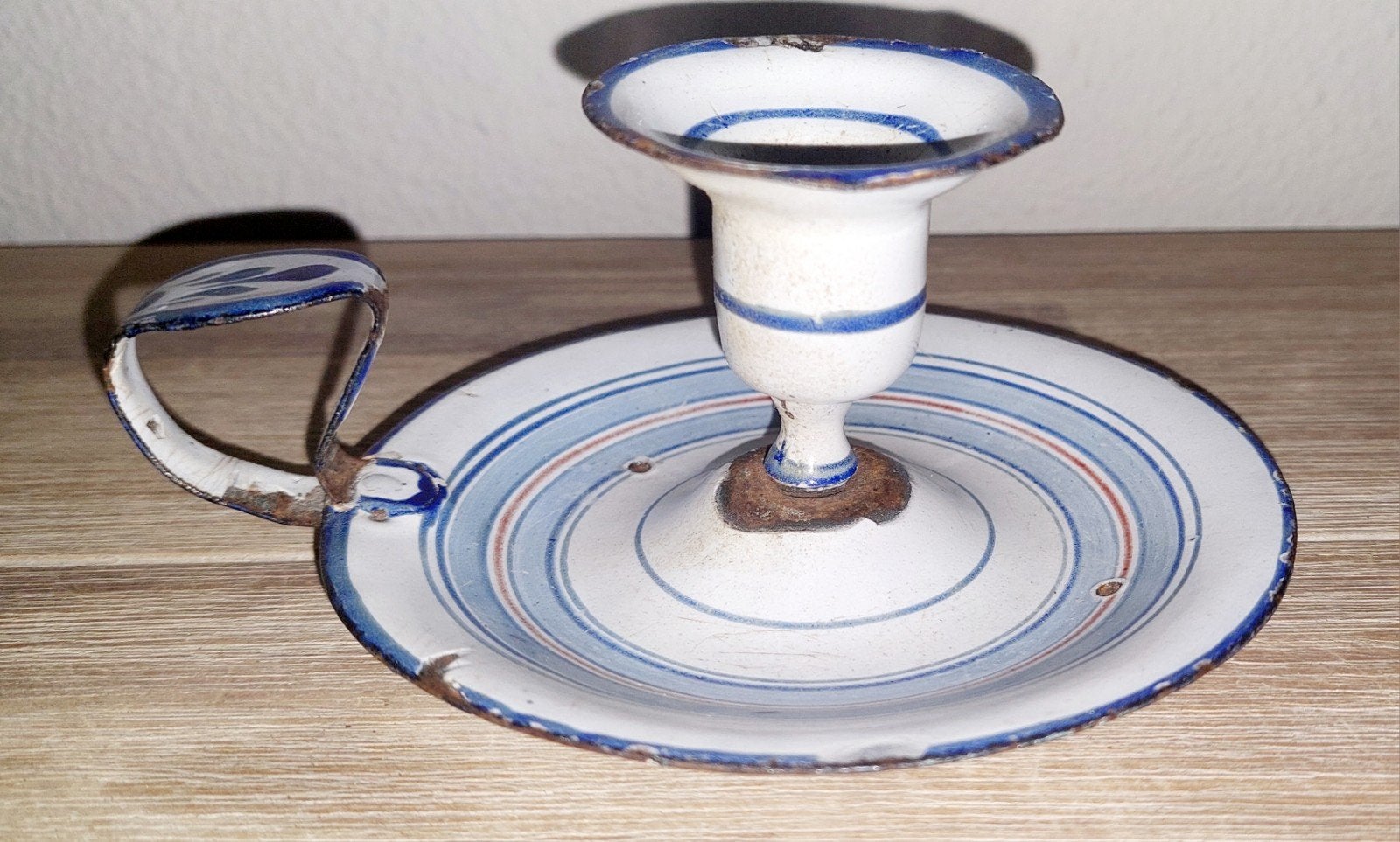 antieke emaille blaker/ kaarsenhouder met sierrandje, Ophalen of Verzenden