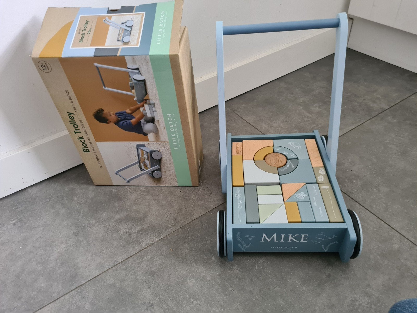 Little Dutch Blokkenkar Mike - gebruikt, Kinderen en Baby's, Speelgoed | Houten speelgoed, Ophalen of Verzenden, Gebruikt, Duw- of Trekspeelgoed