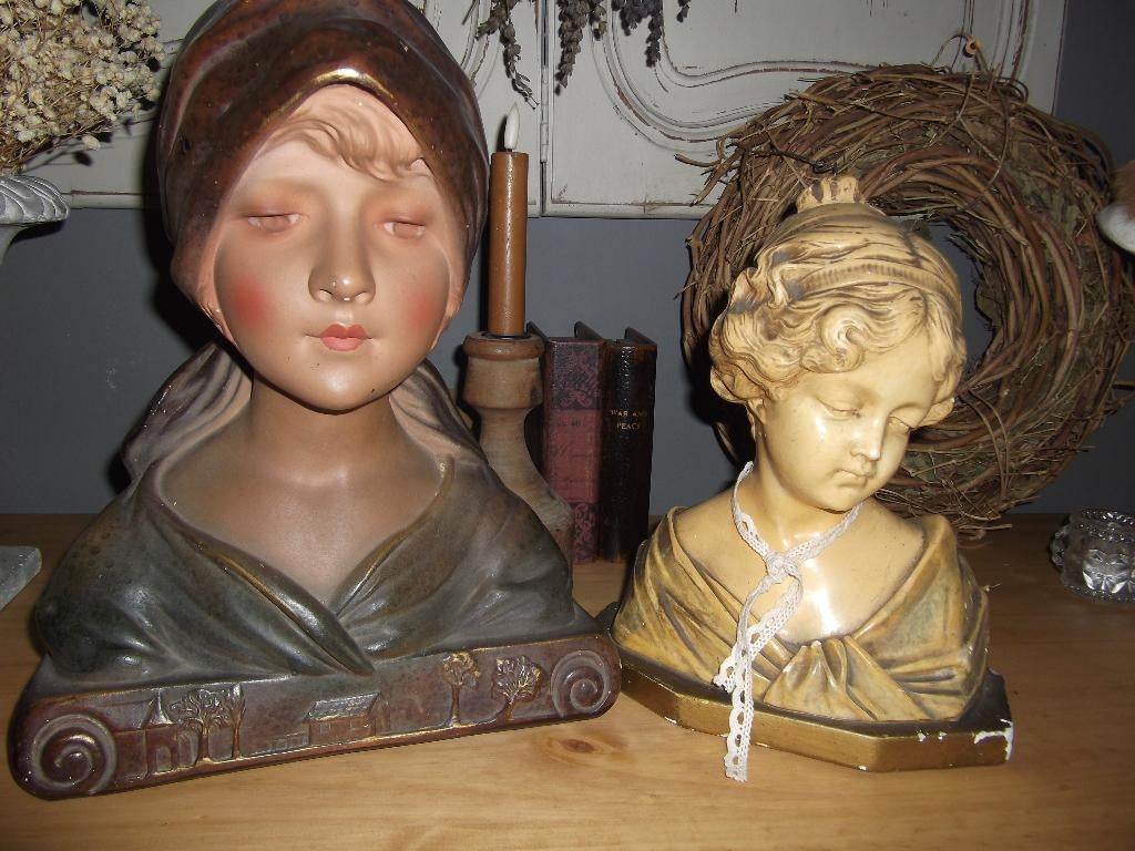 **Franse antieke buste borstbeelden**, Gips, Ophalen of Verzenden, 20 - 50 cm, Beeld