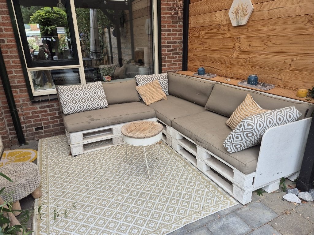 Volledige tuinset, bank, pallet met kussens, Ophalen, Gebruikt, Loungeset, Bank