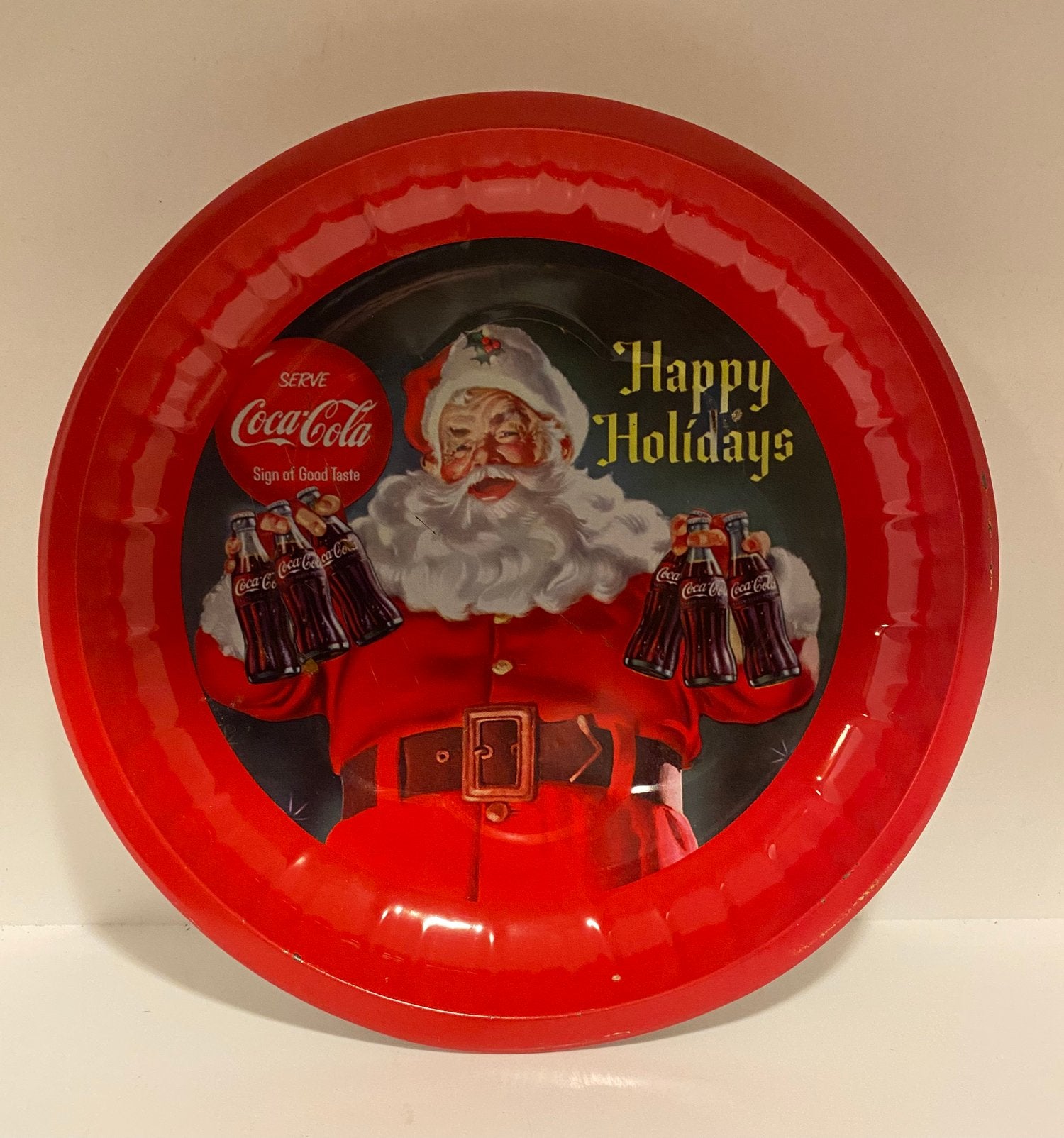 Ronde schaal van blik met Coca-cola kerstman. Drsn. 20 cm., Diversen, Ophalen of Verzenden