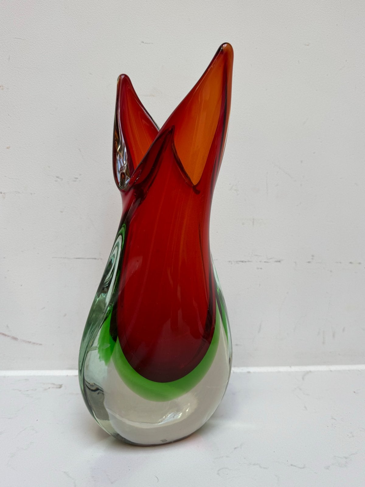 Vintage Murano Glas Vaas - Rood, Groen, Oranje, Ophalen of Verzenden