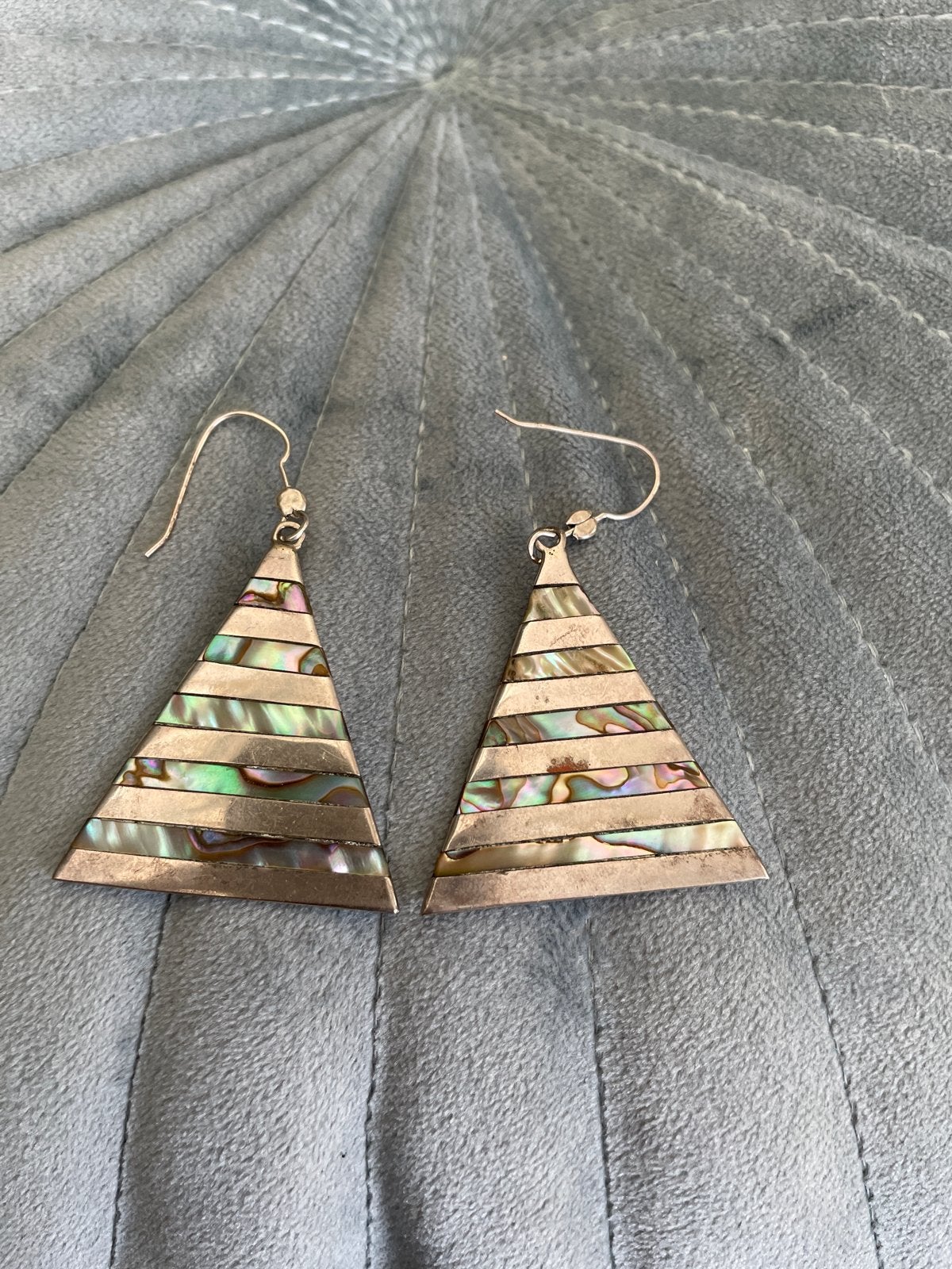 Vintage Alpaca Mexico oorbellen met parelmoer inleg, Ophalen of Verzenden, Gebruikt, Zilver, Hangers