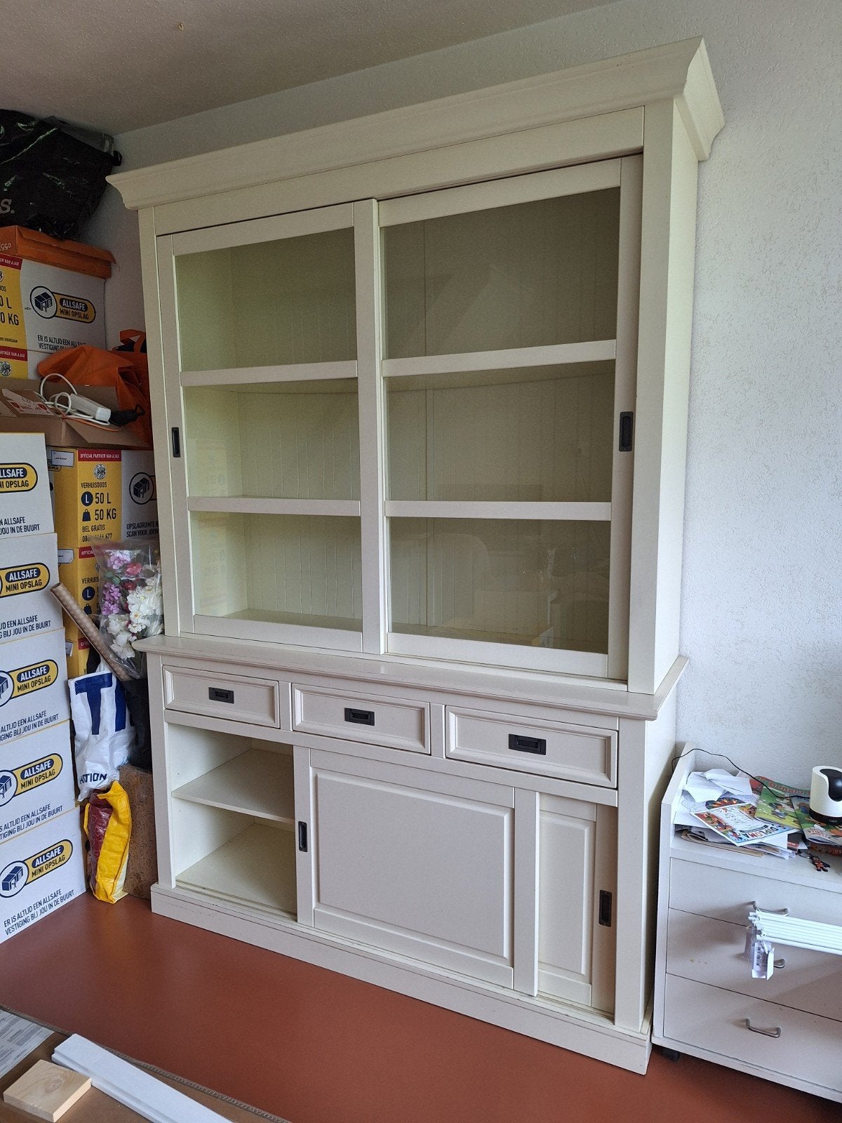 Mooie buffetkast/vitrinekast - prima staat, Huis en Inrichting, Kasten | Buffetkasten, Ophalen, Gebruikt, Met deur(en), 200 cm of meer