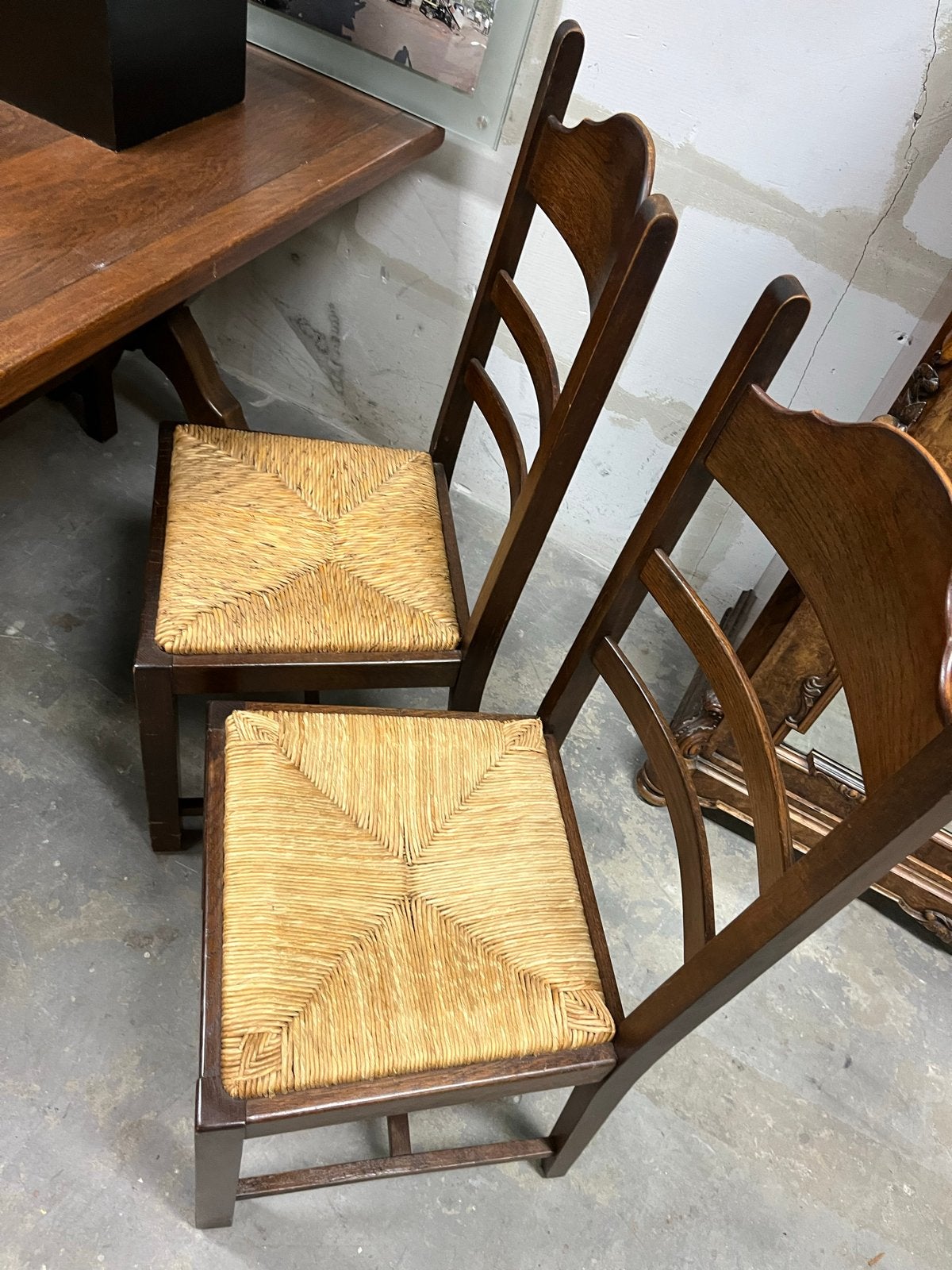 Eettafel met 4 stoelen (riet zitting), Ophalen of Verzenden, Gebruikt, Vier personen, Overige houtsoorten