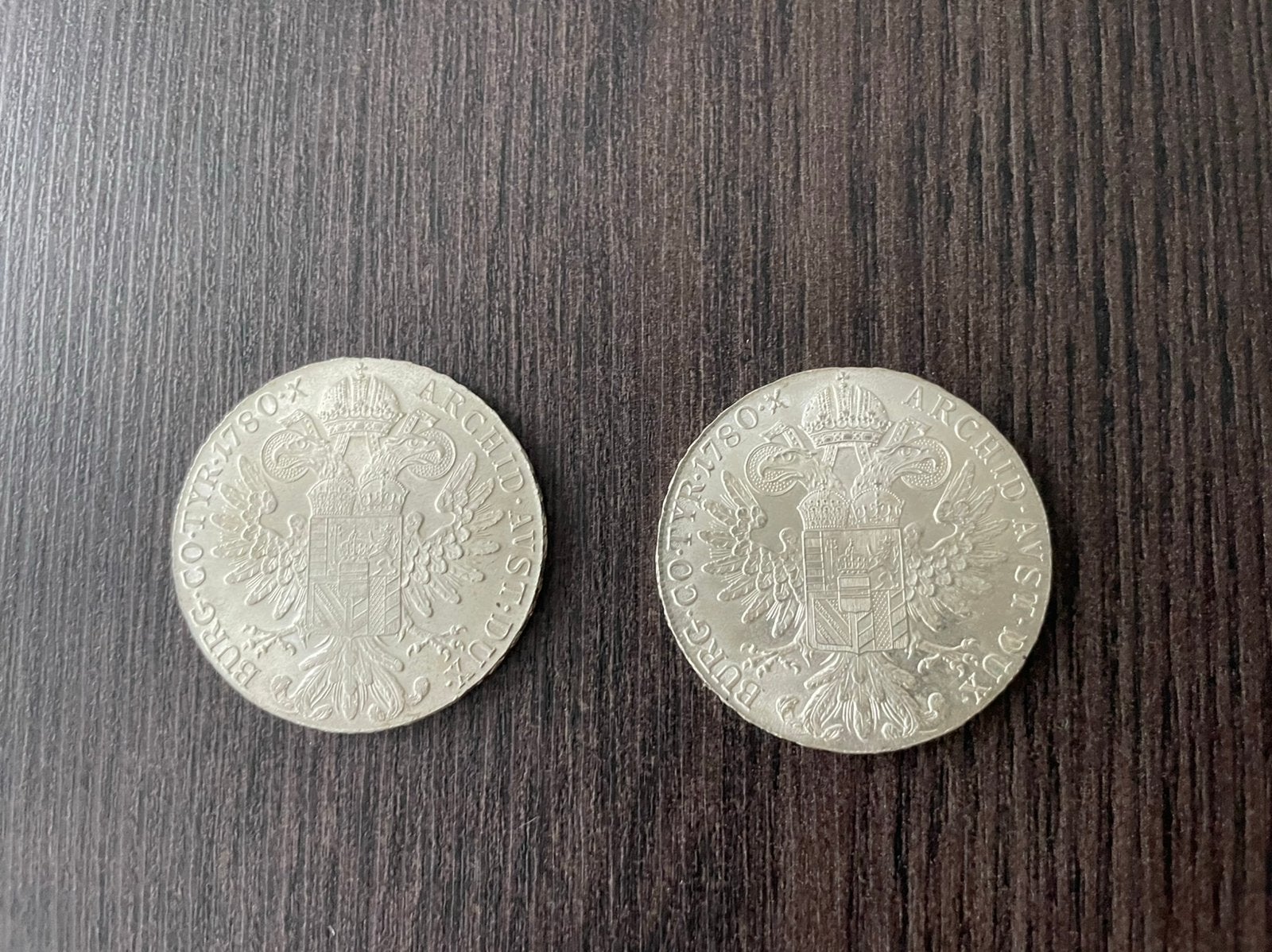 2 x Zilveren thaler munt 1780 restrike., Ophalen of Verzenden, Zilver