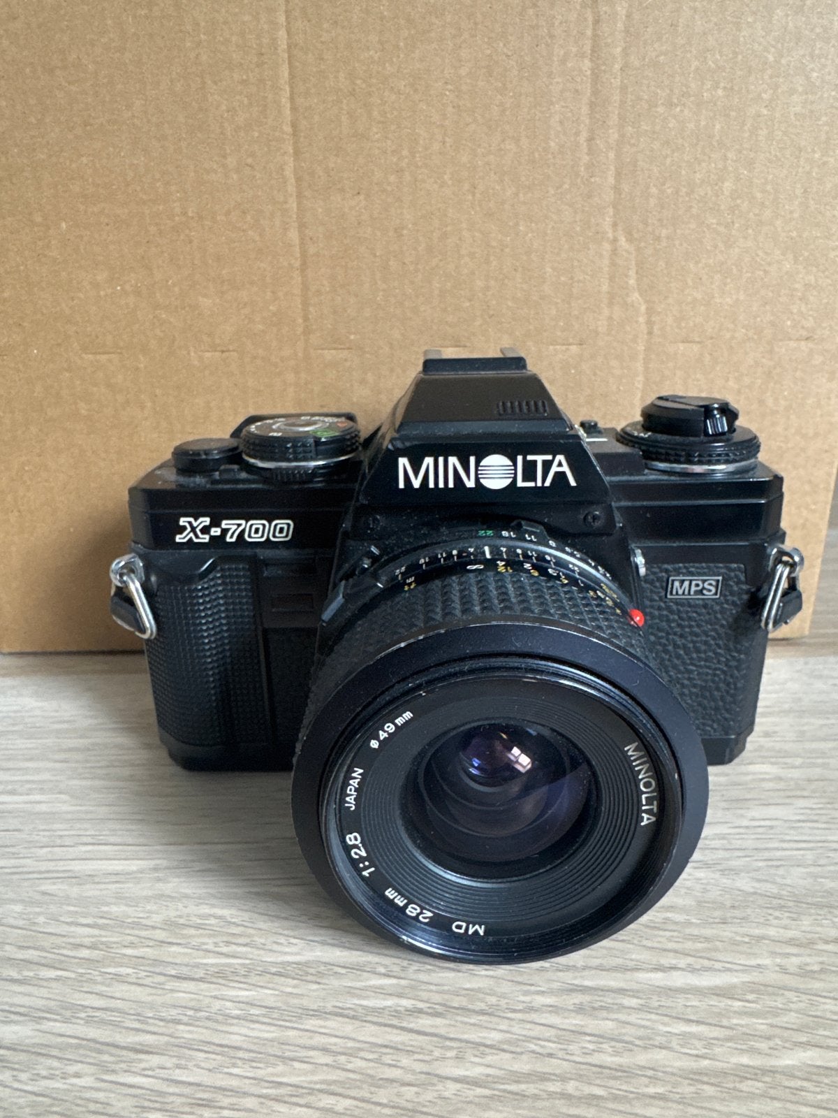 Minolta X-700 Spiegelreflexcamera met MD 28mm 1:2.8 lens, Ophalen, Gebruikt, Spiegelreflex, Minolta