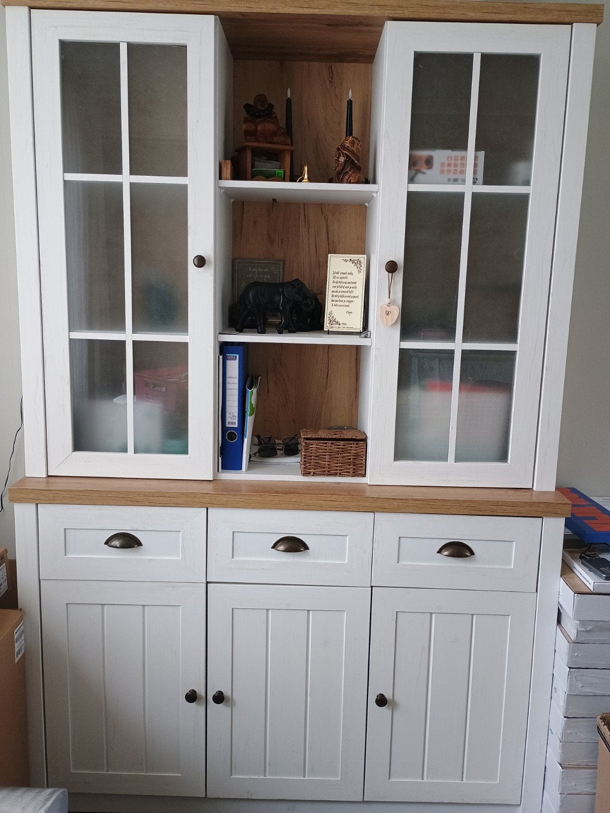 JYSK Markskel Dressoir met Bovenbouw - Wit/Eiken, Huis en Inrichting, Kasten | Dressoirs, Ophalen, Zo goed als nieuw, 25 tot 50 cm