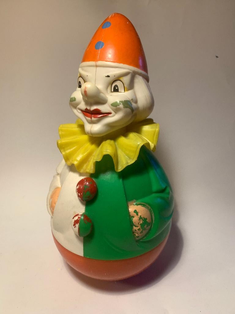 Vintage Rolly Toys Tuimelaar Clown 29cm hoog babyspeelgoed, Ophalen of Verzenden