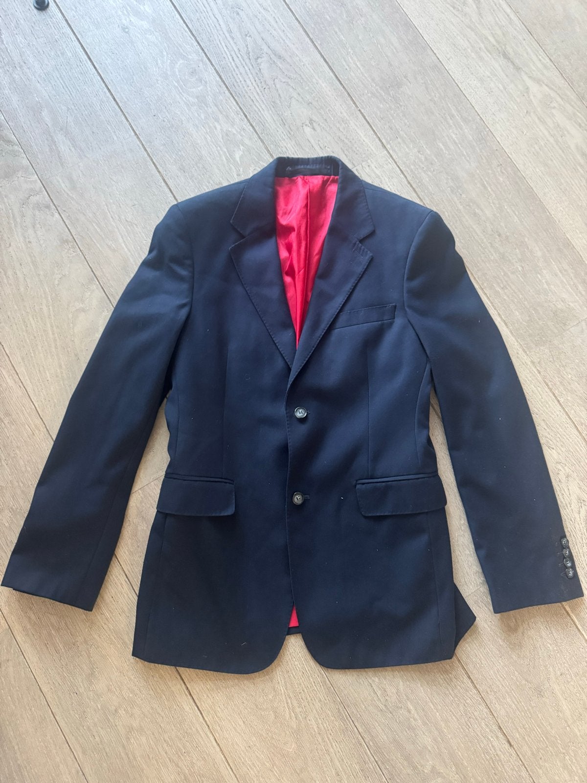 Maat 50 - Donkerblauw met rode voering, Ophalen of Verzenden, Zo goed als nieuw, Maat 48/50 (M), Blauw