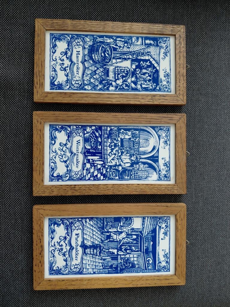Set van 3 Delfts blauwe tegels: Ambachten, Ophalen of Verzenden