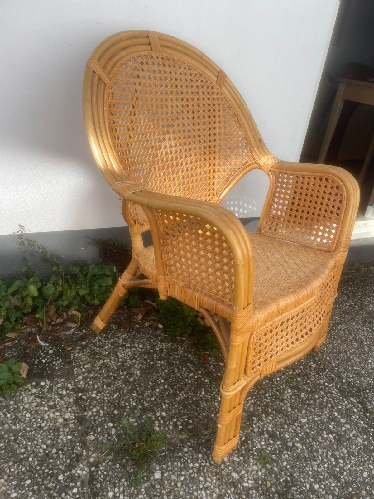 Prachtige vintage rotan fauteuil – hoge rug – naturel, Ophalen, Bruin, Riet of Rotan, Zo goed als nieuw