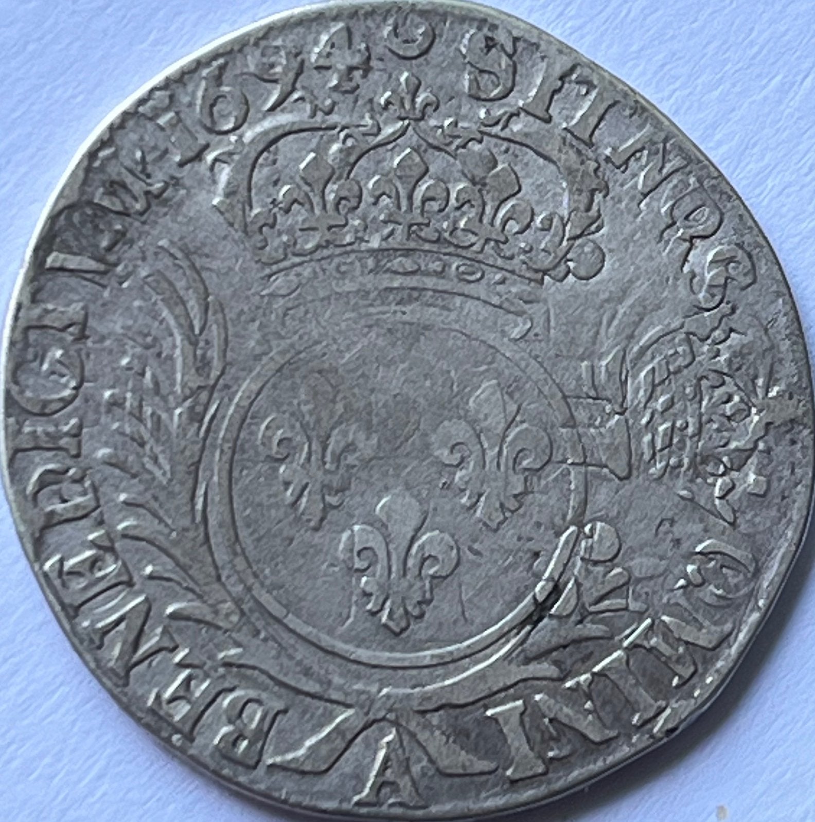 Frankrijk halve zilveren ecu 1694A, Postzegels en Munten, Munten | Europa | Niet-Euromunten, Ophalen of Verzenden, Frankrijk, Losse munt