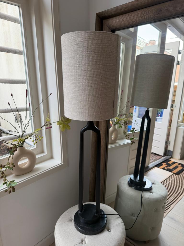 Maison Manon Tafellamp met Beige Linnen Lampenkap, Ophalen, Zo goed als nieuw