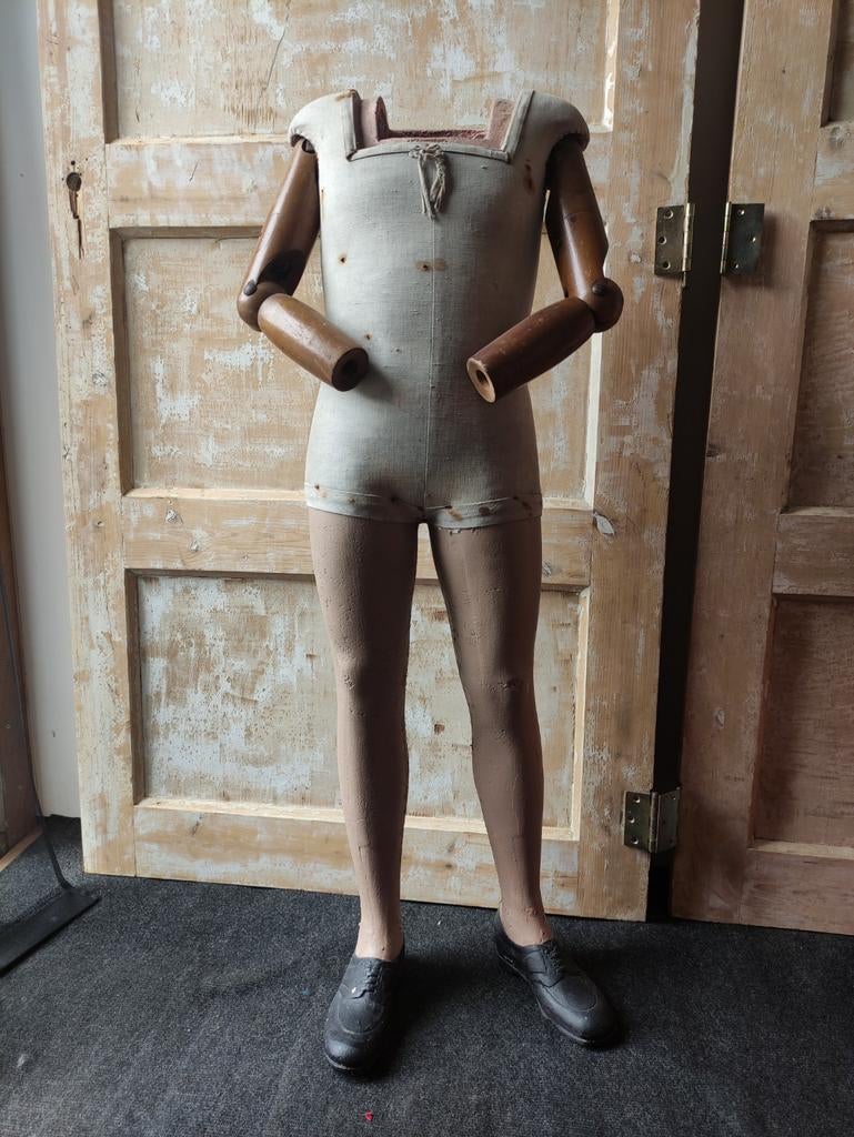 Antieke etalagepop, torso met houten armen en benen, Antiek en Kunst, Ophalen of Verzenden