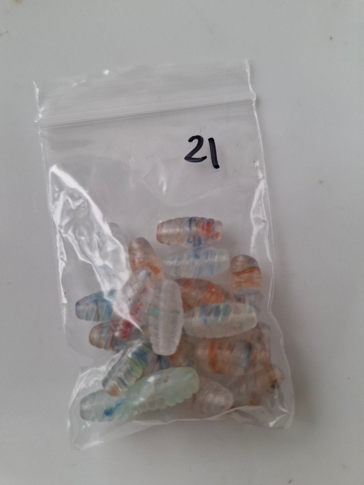 21 stuks 15 mm glaskralen oranje blauw groen kralen partij, Kraal, -, -, Nieuw