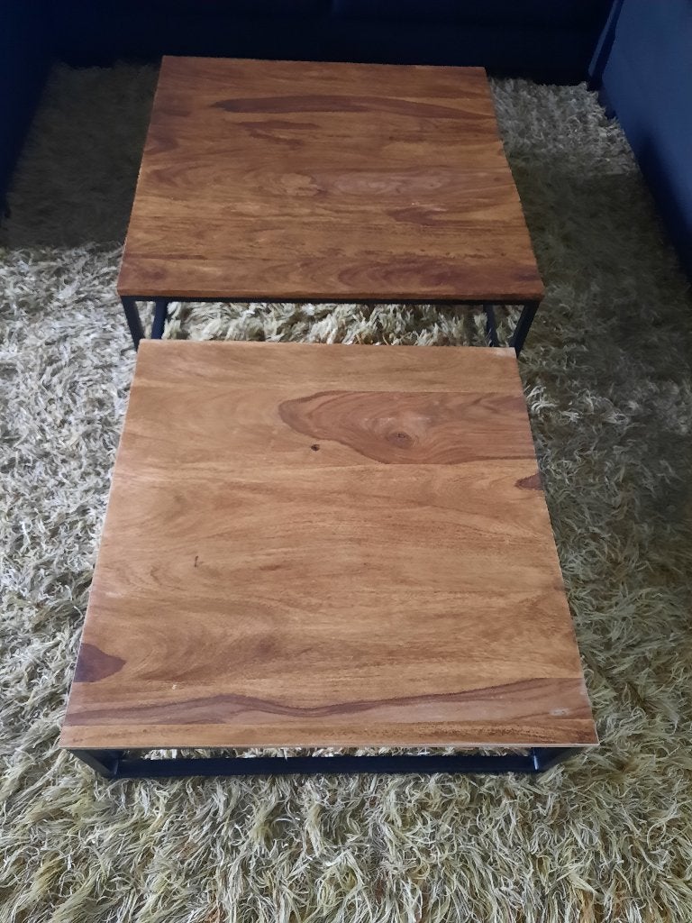 2 inschuifbare salontafels, Ophalen, Gebruikt, 100 tot 150 cm, Vierkant