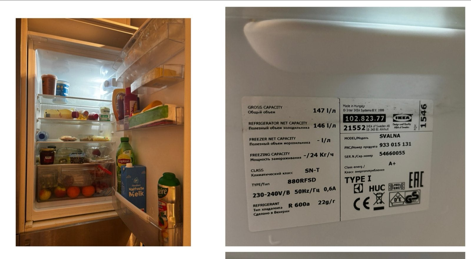 IKEA SVALNA Koelkast - 146L, Energieklasse A+, Ophalen, Gebruikt, 50 tot 100 cm, Minder dan 100 cm