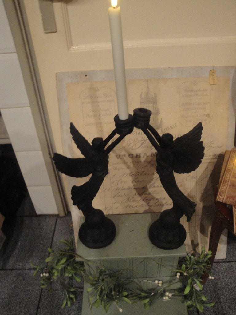 2 mooie zwarte gietijzeren engelen, Tuin en Terras, Tuinbeelden, Ophalen of Verzenden, Nieuw, Metaal, Engelenbeeld