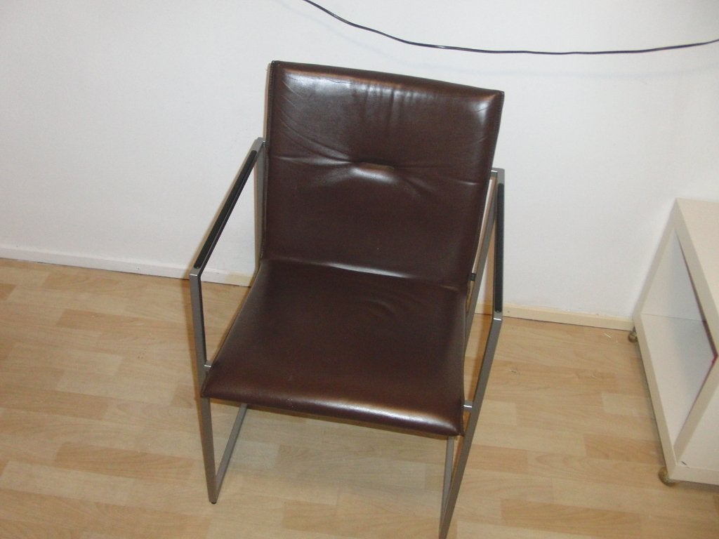 Arco "Frame" Designstoel - Donkerbruin Leer, Huis en Inrichting, Stoelen, Gebruikt, Eén, Leer, Metaal, Bruin, Ophalen