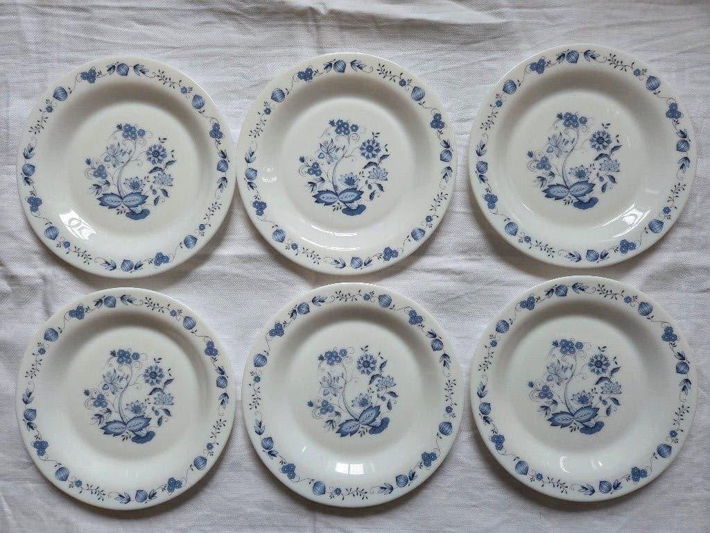 Arcopal France 6x ontbijtbord met blauw aster bloemmotief, Ophalen of Verzenden