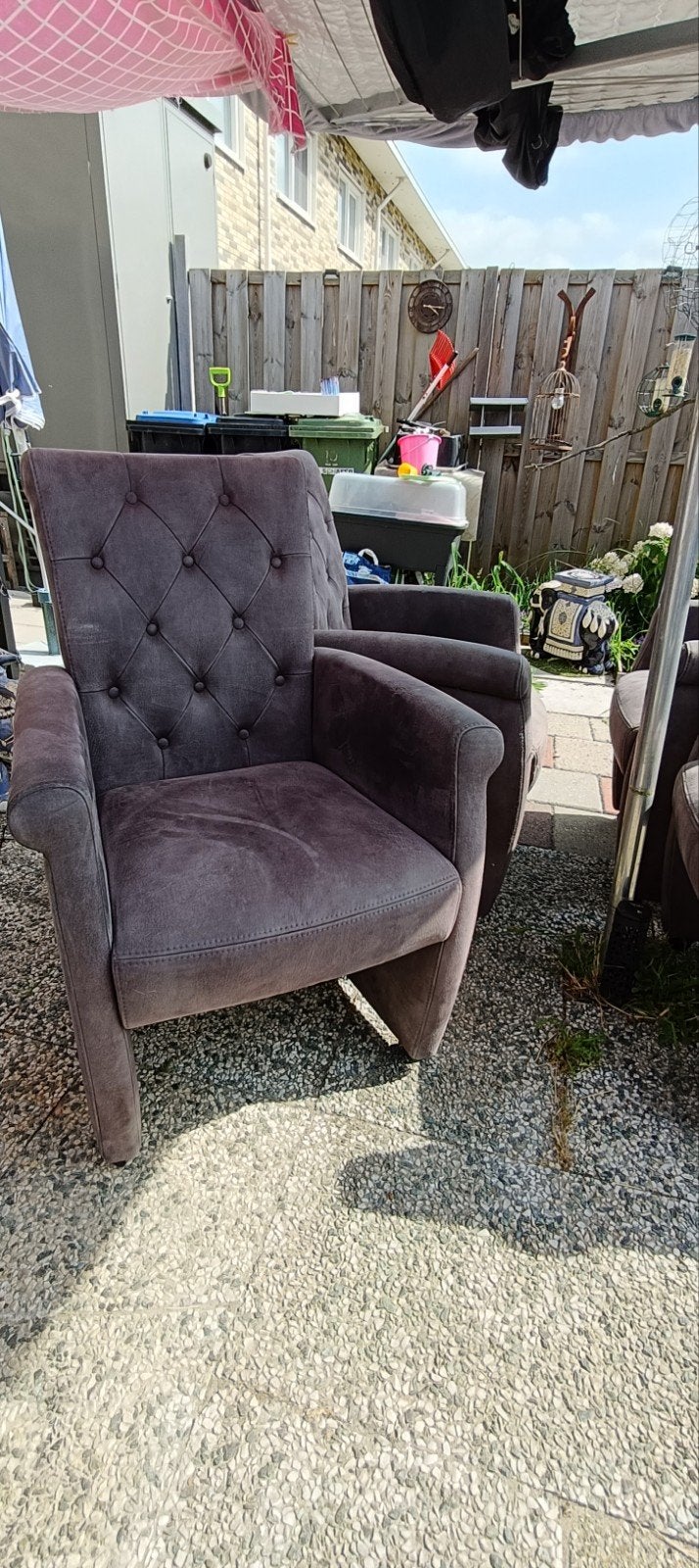 Set van 4 Luxe Eetkamerfauteuils op Wielen – Antraciet / Suè, Ophalen, Zo goed als nieuw, Stof, 50 tot 75 cm