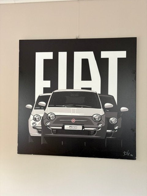 Gesigneerde limited edition grote Fiat 500 print, Ophalen, Gebruikt, 100 tot 125 cm, Print
