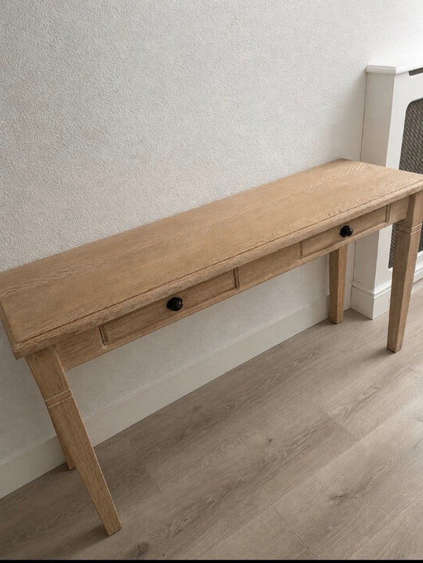 Massief eiken sidetable/ wandtafel, Ophalen, 100 tot 150 cm, Eikenhout, Zo goed als nieuw