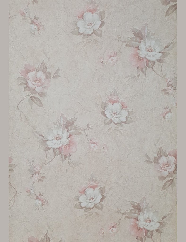 4697 60s bloemenbehang roze crème romantisch vintage swiet, Verzenden, Beige
