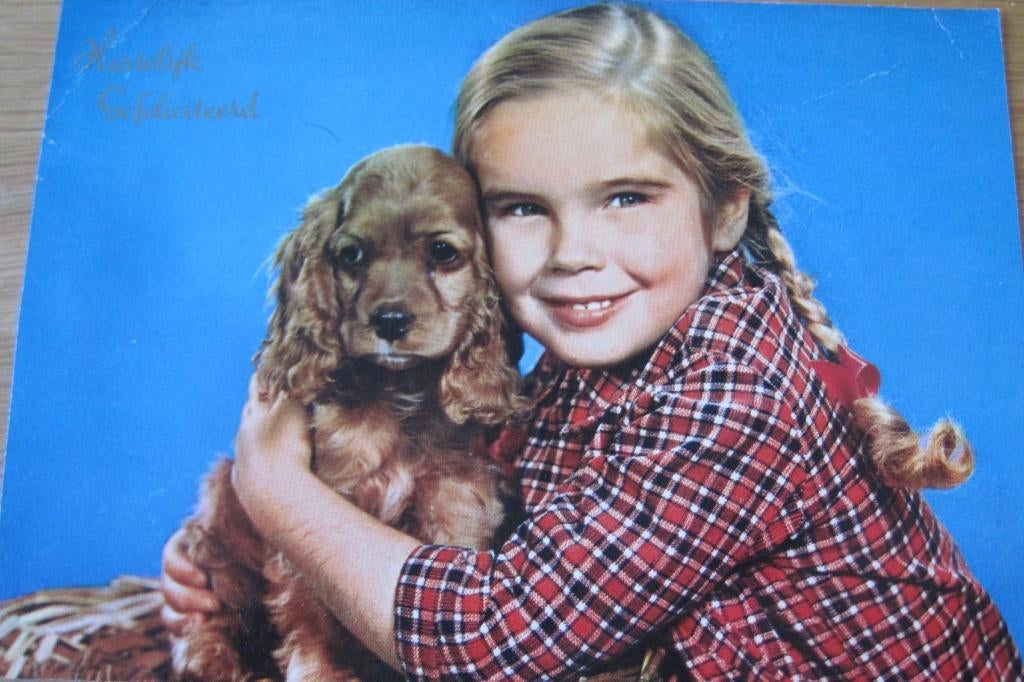Hartelijk gefeliciteerd - meisje met spaniël - 1970, Verzenden, 1960 tot 1980, Gelopen, Kinderen