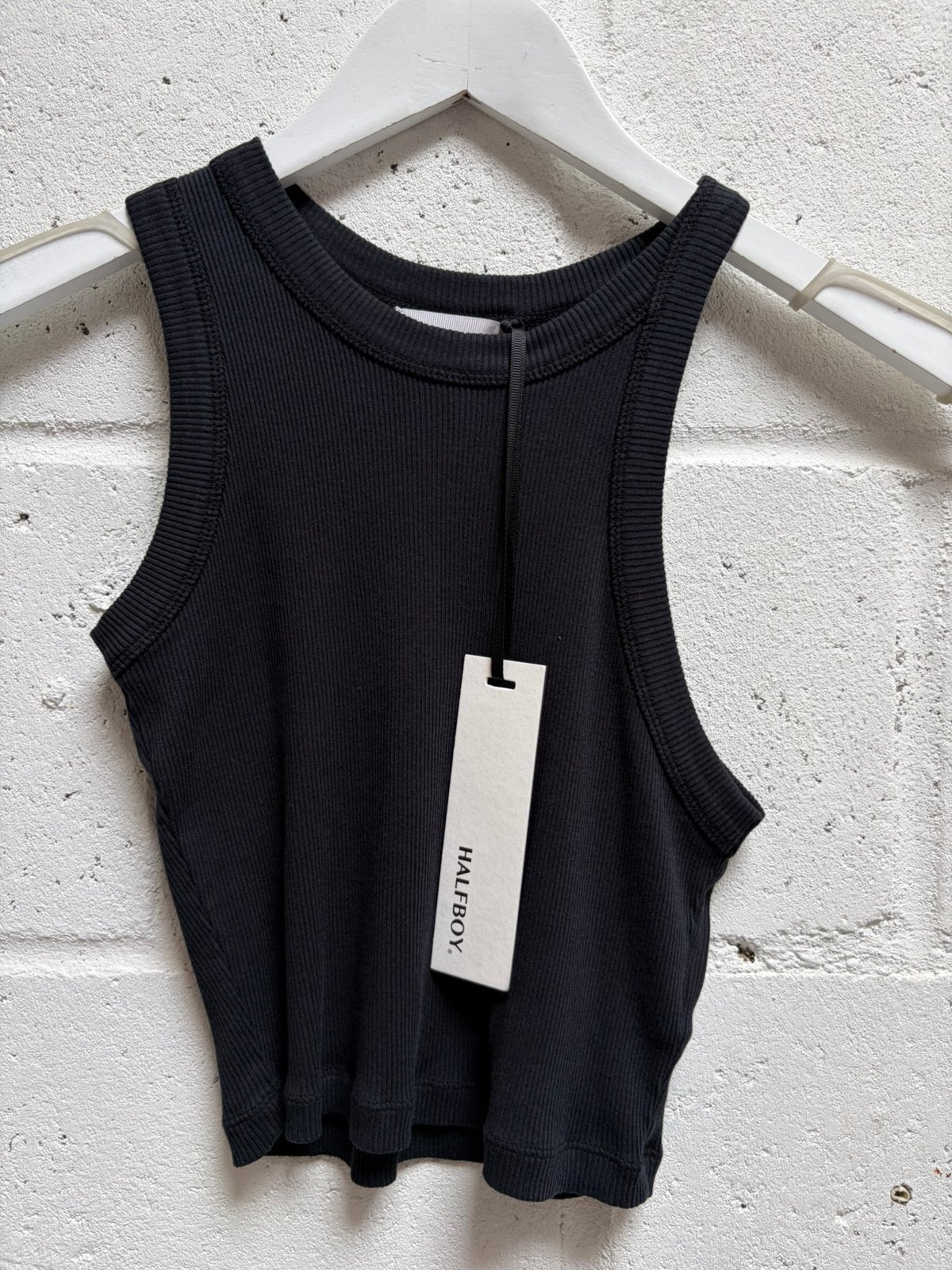 Halfboy top tanktop zwart xs basic crop, Zwart, Ophalen of Verzenden, Zo goed als nieuw, Zonder mouw
