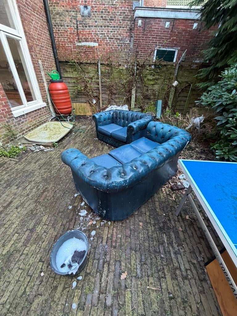 Chesterfield bank, Huis en Inrichting, Ophalen, Gebruikt, Driepersoons, Leer
