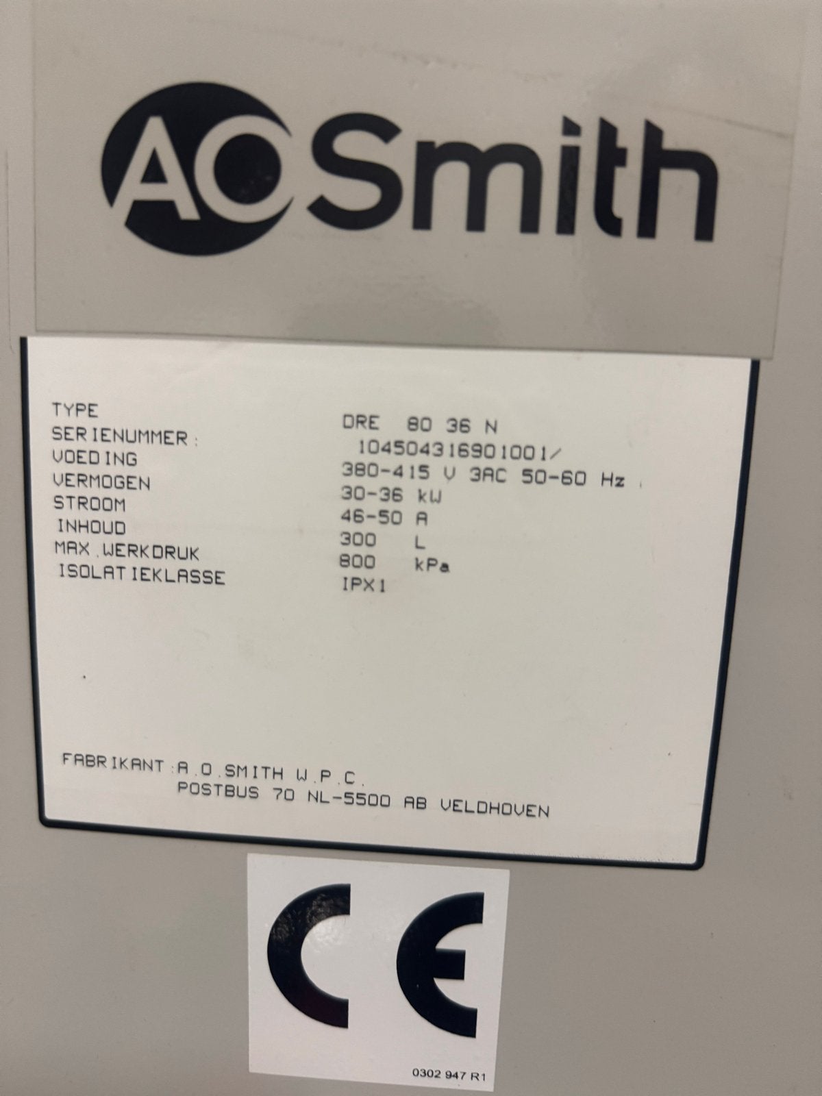 A.O. Smith Boiler ORE 80 36 N - 300 Liter, Ophalen, Gebruikt, 100 liter of meer, Boiler